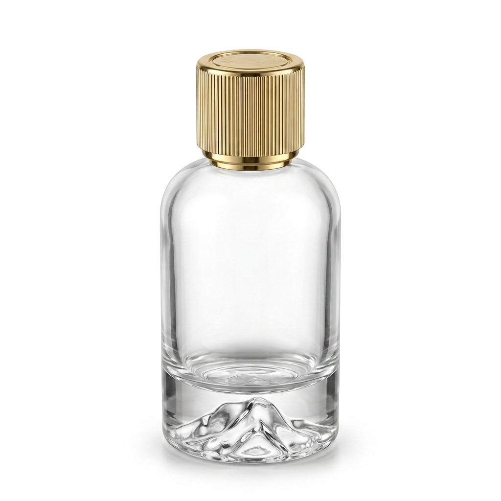 100 ml Dağ boş parfüm şişesi, altın çizgili kapak